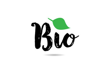 Bio text word with green leaf hand written for logo typography design template
