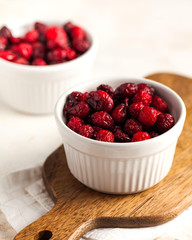  Candied cranberries, dried cranberries close-up. The right snack, sweets for vegetarians.