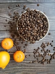 coffee beans on wooden background