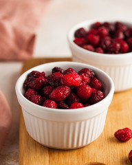  Candied cranberries, dried cranberries close-up. The right snack, sweets for vegetarians.