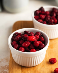  Candied cranberries, dried cranberries close-up. The right snack, sweets for vegetarians.