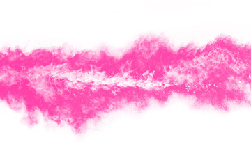 Abstract pink powder splatted background,Freeze motion of color powder exploding/throwing color powder,color glitter texture on white background.