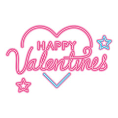 happy valentines day lettering with heart and stars vector illustration design