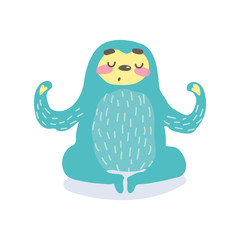 cute cartoon sloth sitting in yoga pose. cartoon animal vector illustration.unique hand drawn vector illustration with sloth.