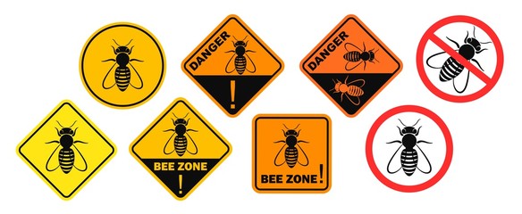 Bee danger sign. Isolated bee on white background