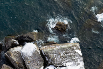 Snowy Rocky Lake Coastline