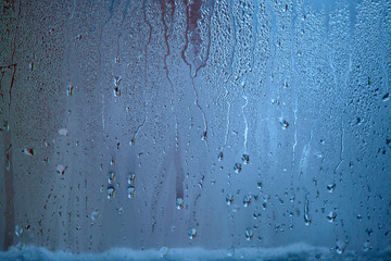 Drops of condensed steam, water drops. Close up detail of moisture condensation problems. Hot water...