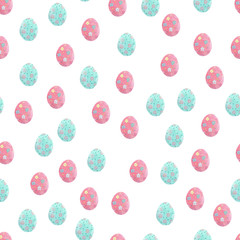 Fototapeta na wymiar Seamless Easter background with cute watercolor floral eggs