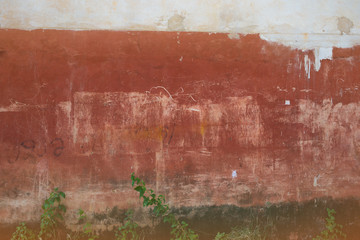 The backdrop of the old cement wall with faded colors, hot tones 