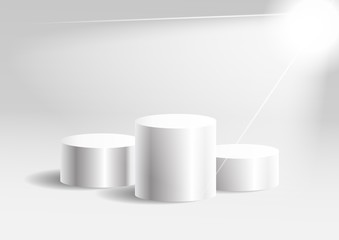 White cylinder template. 3d base stand podium or studio pedestal round platform showroom illustration