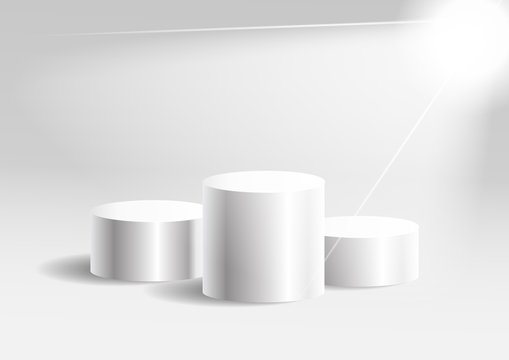 White cylinder template. 3d base stand podium or studio pedestal round platform showroom illustration