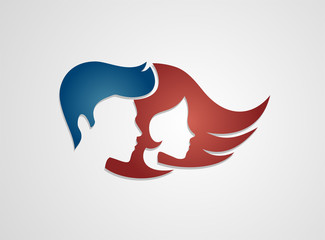 Elegant man and woman faces icon