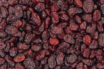 Dried cranberries background - top view.               