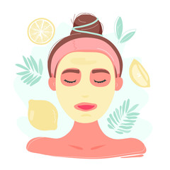 Woman with closed eyes in lemon facial mask 