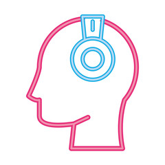 human profile head with earphones neon lights