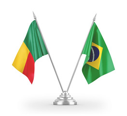 Brazil and Benin table flags isolated on white 3D rendering
