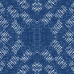 Blue Square Decoration Vector Seamless Pattern. 