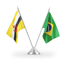 Brazil and Brunei table flags isolated on white 3D rendering