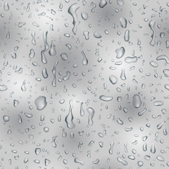 Seamless pattern in gray colors with drops and streaks of water, flowing down the surface