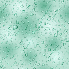 Seamless pattern in turquoise colors with drops and streaks of water, flowing down the surface