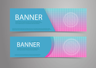 Blue banners with holograhic pattern background and white button. Vector template set.