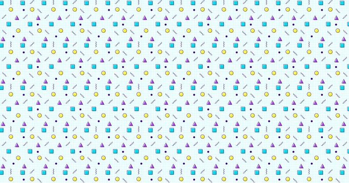 Seamless pattern in memphis style. 2d animation