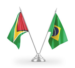 Brazil and Guyana table flags isolated on white 3D rendering