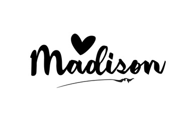 Madison name text word with love heart hand written for logo typography design template