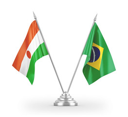 Brazil and Niger table flags isolated on white 3D rendering