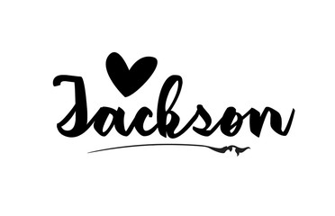 Jackson name text word with love heart hand written for logo typography design template