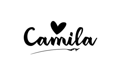 Camila name text word with love heart hand written for logo typography design template