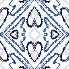 Indigo Geometric Carpet Vector Seamless Pattern. 