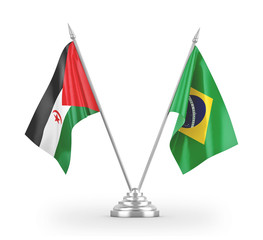 Brazil and Western Sahara table flags isolated on white 3D rendering