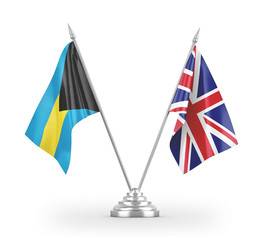 United Kingdom and Bahamas table flags isolated on white 3D rendering