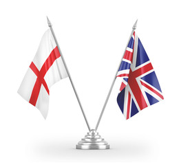 United Kingdom and England table flags isolated on white 3D rendering