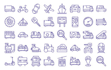 Vehicles icon set design, Transportation travel trip urban motor speed fast automotive and driving theme Vector illustration