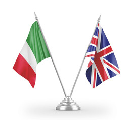 United Kingdom and Italy table flags isolated on white 3D rendering