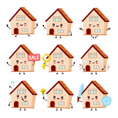 Fototapeta premium Cute happy smiling house set collection