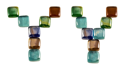 Isolated Font English or Latin Letter Y made of glass decorative squares on white background