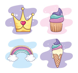 collection of sweet and fantasy icons vector illustration design