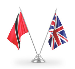United Kingdom and Trinidad and Tobago table flags isolated on white 3D rendering