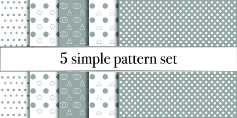 Set of 5 simple ornament vector patterns. Use for ceramic tiles, wallpaper, linoleum, textiles, wrapping paper, web page, kids, postcard. Background or wallpaper with dots