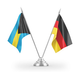 Germany and Bahamas table flags isolated on white 3D rendering