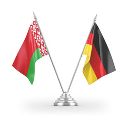 Germany and Belarus table flags isolated on white 3D rendering