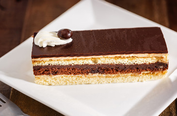 Delicious French Opera Cake in a White Plate