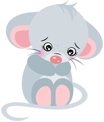 Sad little mouse sitting isolated on white