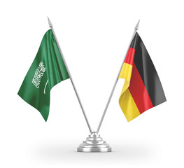 Germany and Saudi Arabia table flags isolated on white 3D rendering