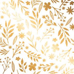Pattern background with flowers. illustration gold flowers. Chinese ink painting. Graphic hand drawn floral pattern. Textile fabric design. Golden inking.