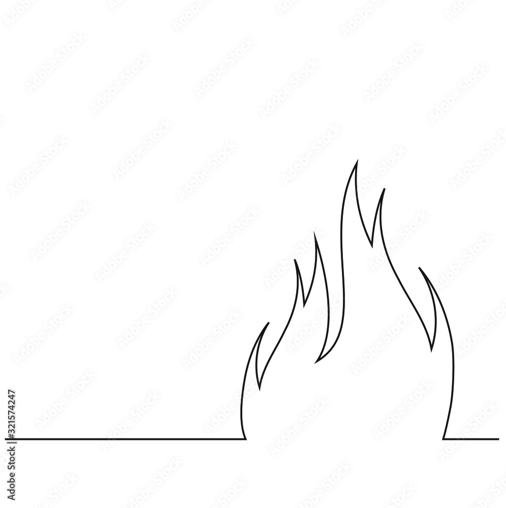 Poster abstract fire in one continuous line style. minimalism style vector drawing.