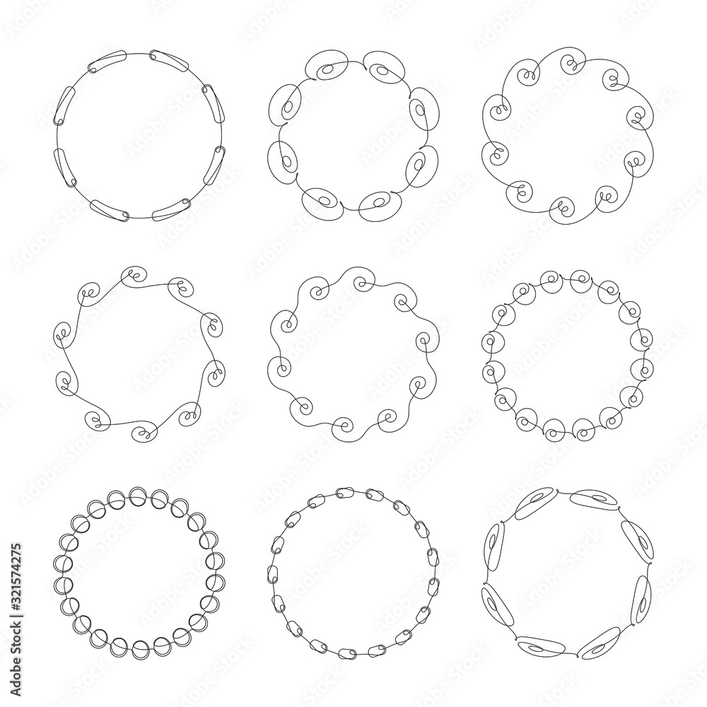 Poster set of nine very simple, but stylish round frames with full editable stroke width and fill color